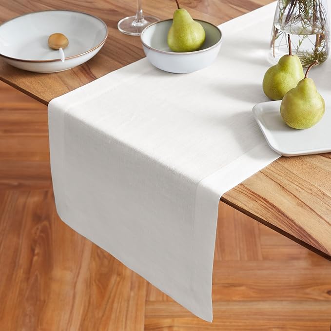 Solino Home Linen White Table Runner 108 Inches Long - 100% Pure Linen 16 x 108 Inch Table Runner for Dining, Valentines, Spring, Easter - Sonoma