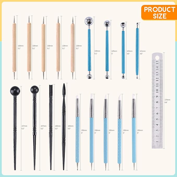 19 Pcs Polymer Modeling Clay Sculpting Tools with Dotting Pen, Silicone Tips, Ball Stylus, Sculpture Needle,Pottery Ceramic Clay Indentation Tools Set for Art Crafts Soap Making