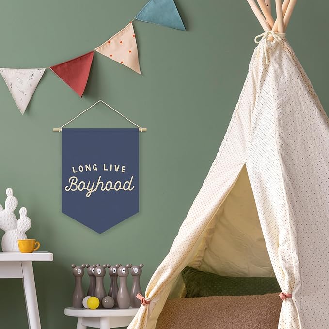 Navy Blue Boy Room Decor,Long Live Boyhood Canvas Banner Nursery Playroom Wall Decor for Boys Bedroom Toddler Decorations Teen Boy Room Decor,Playroom Decor Wall Hanging Flag 15x11 Inch