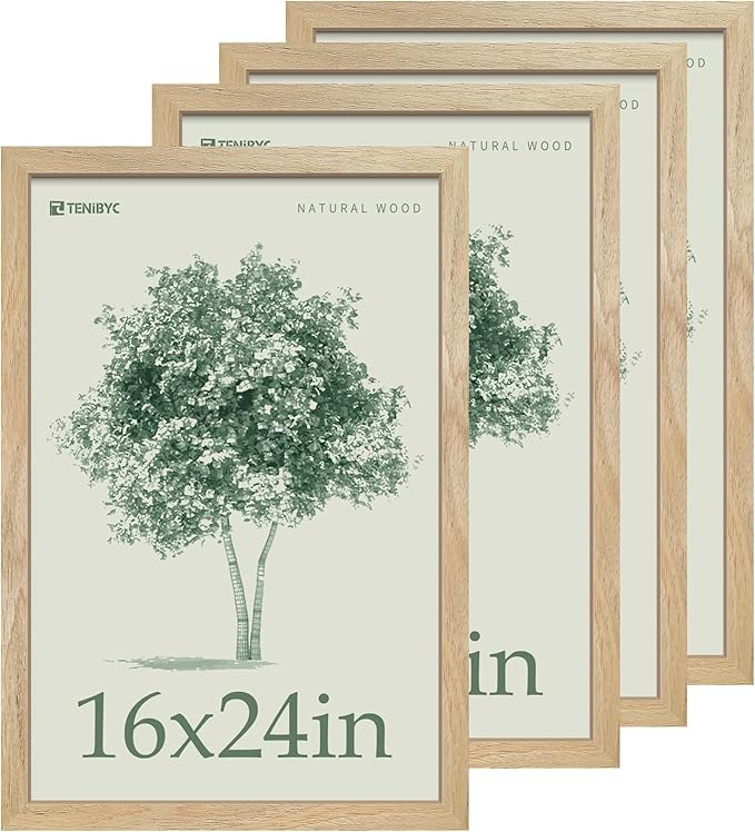 Picture Frame 4 Pack - Solid Wood Poster Photo Frame - Woodgrain Series - Room, Office, Gallery, Studio Display - Wall Hanging