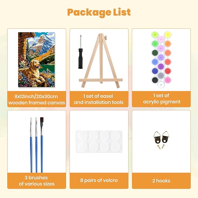 MXJSUA Cabin Dog Framed Paint by Numbers for Adults Beginners, Easy Adults' Paint-by-Number Kits on Canvas with Easel, Animal Acrylic Number Painting Crafts Kits Gifts for Home Decor, 8x12inch