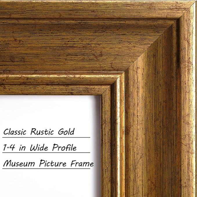 Yaetm 8x10 Picture Frame Matted to 5x7 Set of 4, 1.4” Wide Molding & Rustic Gold Photo Frames 8 x 10 with Tempered Glass, Display on Tabletop & Wall Mounting (4 pack, Gold)