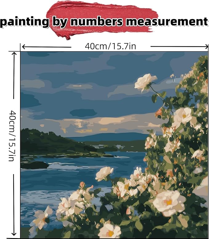 Paint by Numbers Kit for Adults Beginner,Coastal White Rose Paint by Number Kits Canvas Without Framed,Flower DIY Acrylic Oil Painting Adults Paint by Numbers Kits for Home Wall Decor 16x16 Inch