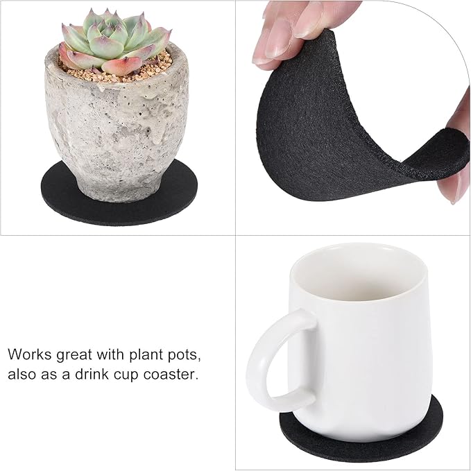 MECCANIXITY Plant Coasters 8 10 12 Inch Reversible Absorbent Waterproof Round Felt Pad Mat, Black 9in1 Set