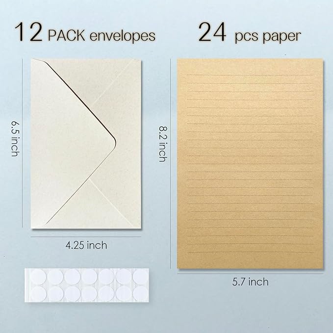 Tuhangcc Premium Velvet-Touch Stationery Set with Unique Design Colors - Best Paper and Elegant 4x6 Envelopes (24 Writing Sheets + 12 Envelopes) for Love Letters and Party Invitations(Ivory White)