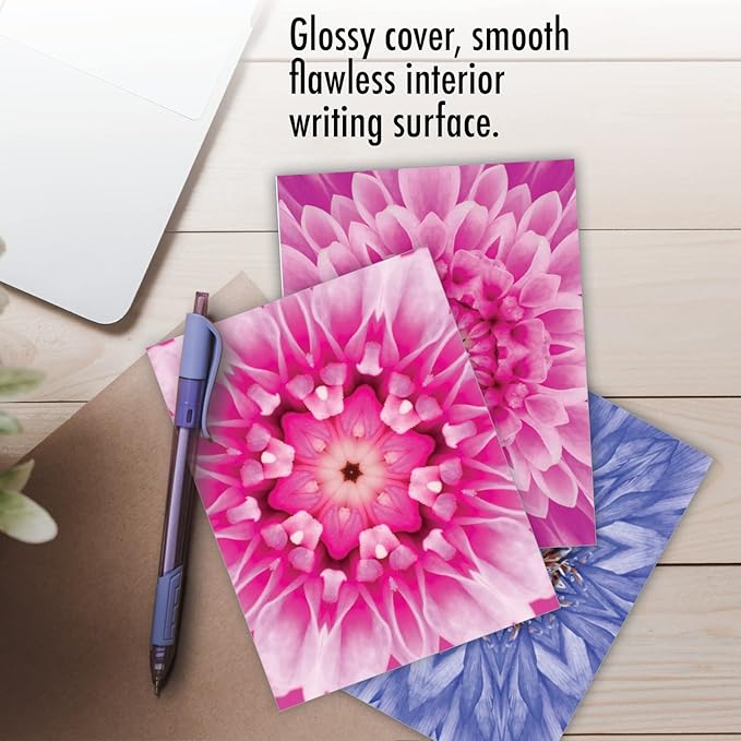 The Best Card Company - 10 Assorted Flower Cards Blank (4 x 5.12 Inch) - All Occasion Floral Greetings Boxed - Bloomoscopic M6033
