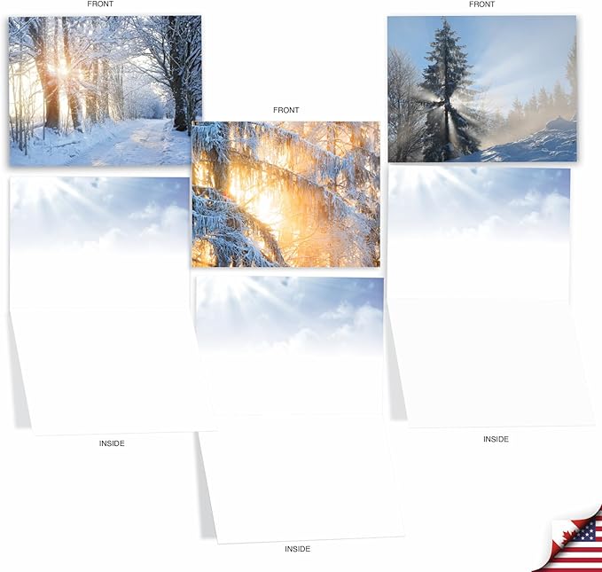 The Best Card Company - 20 Landscape Nature Note Cards Blank (4 x 5.12 Inch) (10 Designs, 2 Each) - Winter Sunrise AM6655OCB-B2x10