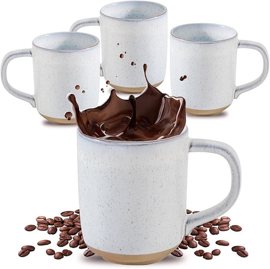 HASENSE Coffee Mugs, 12 OZ Coffee Cups Ceramic Set of 4 with Handle and Speckled Patterns for Man Woman, Vintage Stoneware Porcelain Coffee Cups Set for Tea, Cocoa, Milk, Latte and Cappuccino - White