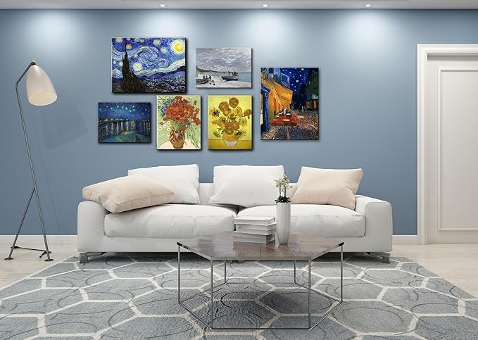 msspart Vincent Van Gogh Starry Night Over The Rhone Canvas Wall Art, Famous Painting Reproduction Landscape Pictures Artwork Print for Home Decoration - 12"x16"