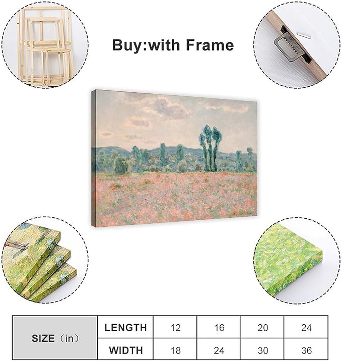 CFIOZYOS 40+ Monet Famous Print Posters Poppy Field by Claude Monet Impressionism Canvas Wall Art Print Poster For Home School Office Decor Frame 12×18inch(30×45cm)