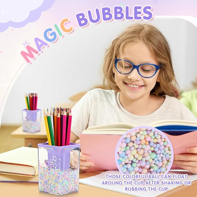 Zonon 2 Pieces Cute Bubble Pen Holder Multi-purpose Desktop Organizer Back to School Gift Kawaii Office Supplies Pastel Desk Accessories Stationery Makeup Brush Holder with Bubble Ball(Purple)
