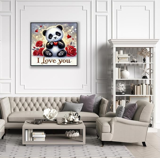 CSZPPQAF Valentine 5D Diamond Painting Kits for Adults, Panda Diamond Art Kits for Adults Beginner, DIY Full Drill Gem Art Paint by Diamonds Dots Crafts Kits for Home Decor 13.7x13.7Inch