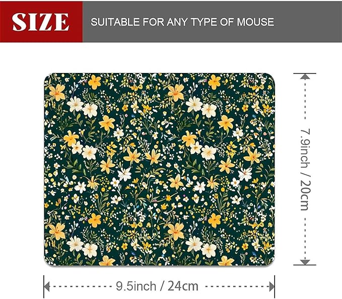 Square Mouse Pad Wild Flower 2, Personalized Premium-Textured Custom Mouse Mat Design, Washable Mousepad Cloth, Non-Slip Rubber Base Computer Mouse Pads for Wireless Mouse