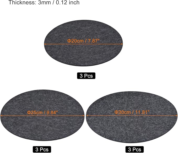 MECCANIXITY Plant Coasters 8 10 12 Inch Reversible Absorbent Waterproof Round Felt Pad Mat, Gray 9in1 Set