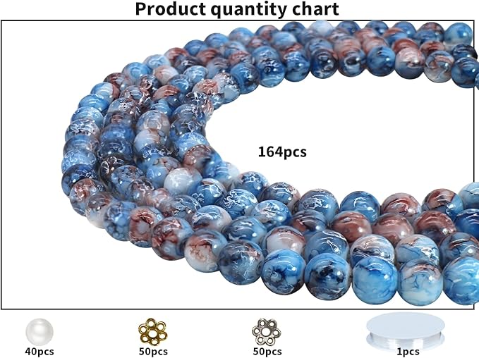 Pamir Tong 300PCS 10mm Blue Round Glass Beads Bracelet Space Loose Smooth Beads for Jewelry Making, Earring, Necklaces, Keychains, Lanyards & Adult Crafting