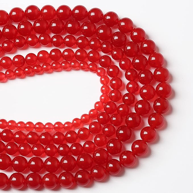 72pcs 10mm Natural Red Jade Chalcedony Beads Round Loose Stone Beads for Jewelry Making DIY Bracelet 2 Strand 32"