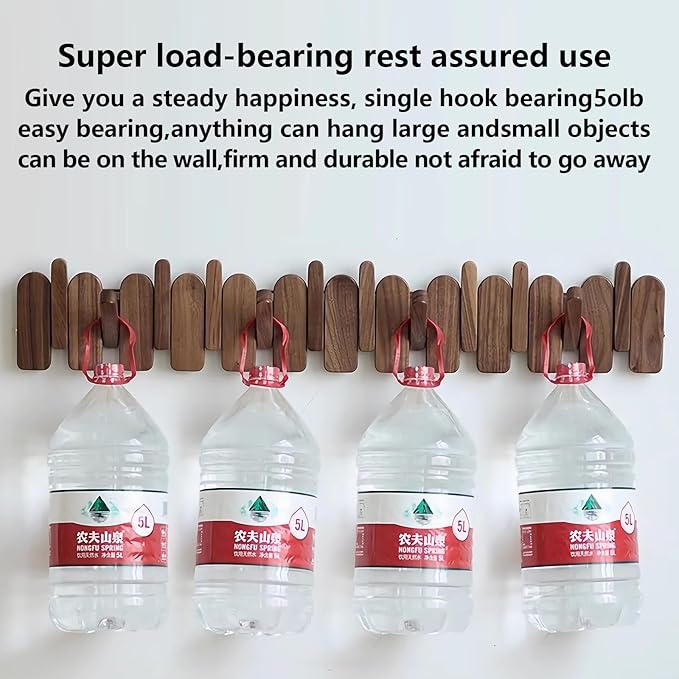 Wall Mounted Coat RackHooks Piano Key Hangers Natural Solid Wood Hanger Non-Woven Fabric Clothes Hangers for Closet, Kitchen, Bedroom, Bathroom, Entryway (Moon-Walnut, 6 Hooks)