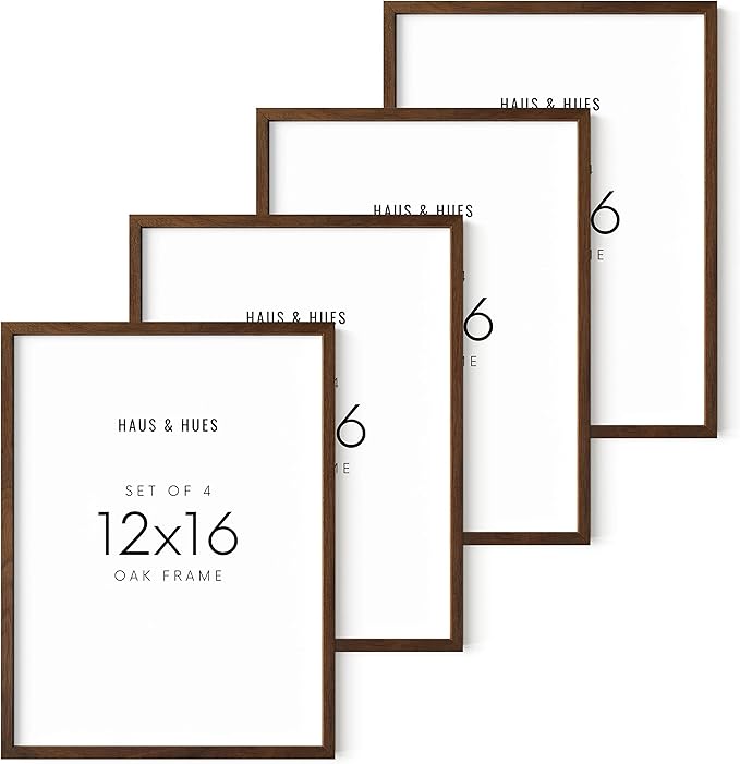 HAUS AND HUES 12x16 Picture Frames Set of 4-16 x 12 Wooden Photo Gallery Wall Frames, 16x12 Frames for Wall Collage, 12 x 16 Poster Frame, 12 by 16 Brown Picture Frame Set (Walnut)