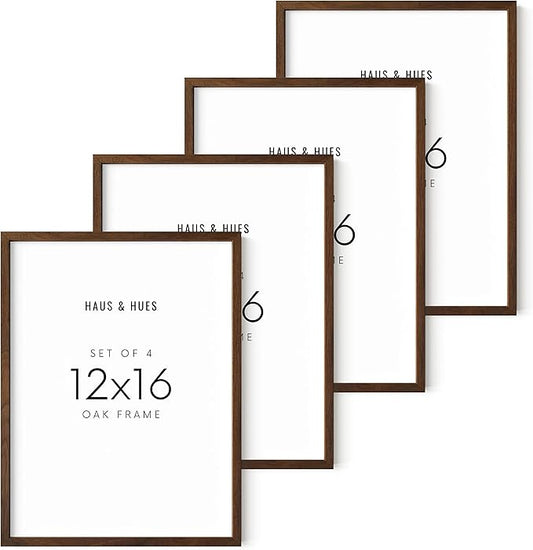 HAUS AND HUES 12x16 Picture Frames Set of 4-16 x 12 Wooden Photo Gallery Wall Frames, 16x12 Frames for Wall Collage, 12 x 16 Poster Frame, 12 by 16 Brown Picture Frame Set (Walnut)