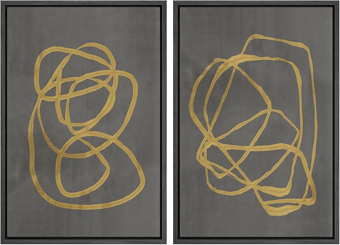SIGNWIN Framed Canvas Print Wall Art Set Mid-Century Yellow Gray Polygon Collage Abstract Shapes Cozy Neutral Modern Minimalism Decorative Nordic for Living Room, Bedroom, Office - 16"x24"x2 Black