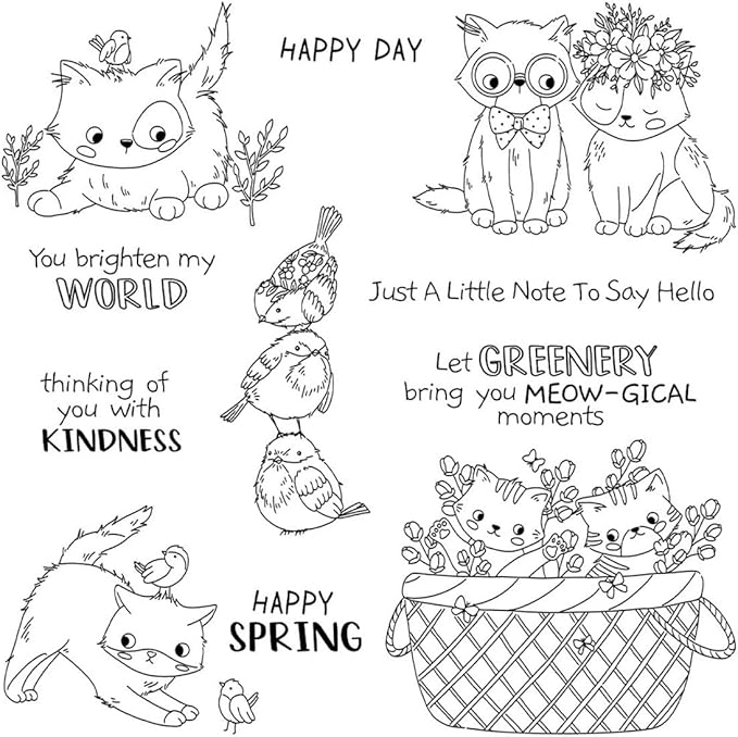 Cat Bird Basket Stamps and Cutting Dies for Card Making DIY Transparent Silicone Clear Stamp and Metal Die Cuts Sets for Scrapbooking Paper Greeting Cards Decor Seals Craft Supplies