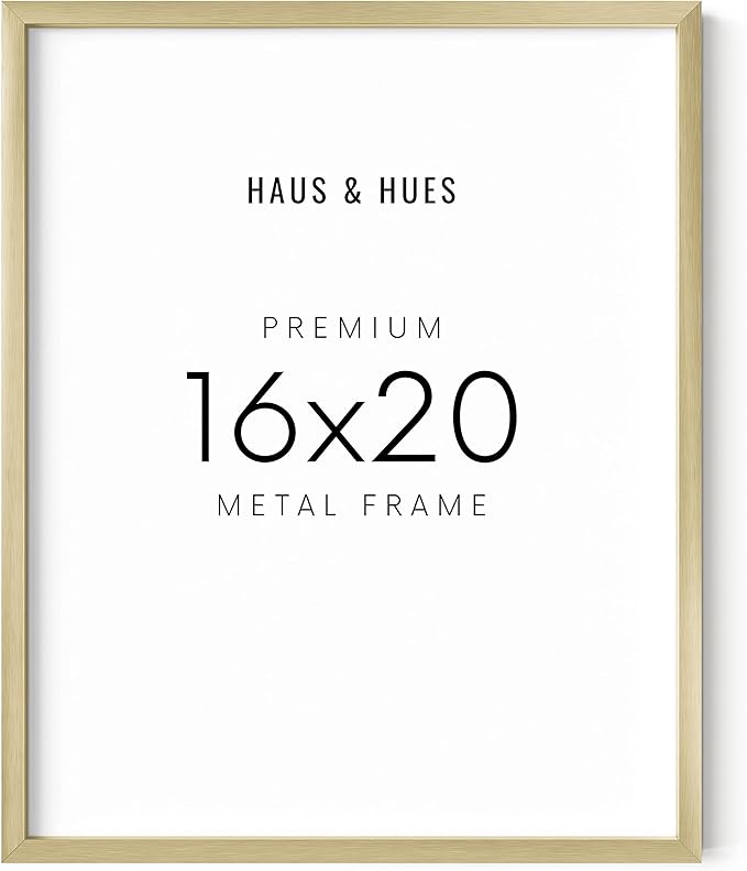 HAUS AND HUES 16x20 Gold Picture Frame - Modern Aluminum Wall Art Display - Lightweight 16x20 Frame for Posters, Prints, Photos - Ready-to-Hang Vertically & Horizontally