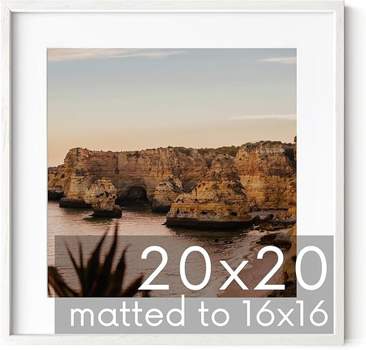HAUS AND HUES White Oak Wood 20x20 Picture Frame - Square Frame Matted to 16x16, Contemporary White Frame for Large Photos and Posters (20x20 in, White, Set of 1)