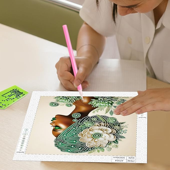 Tontut Diamond Art Painting Kit, Green Hijab Flower Lady 5D DIY Special Shape Mosaic Crafts for Beginners and Adults, can be Gifted to Family and Friends, Great for Decorating Home and Office Walls