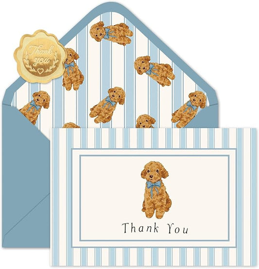 JarThenaAMCS 24 Pack Dog Thank You Cards Greeting Cards Blue Stripe Dog Blank Note Card with Envelopes Stickers for Birthday Baby Shower Party Supplies, 4 x 6 Inch