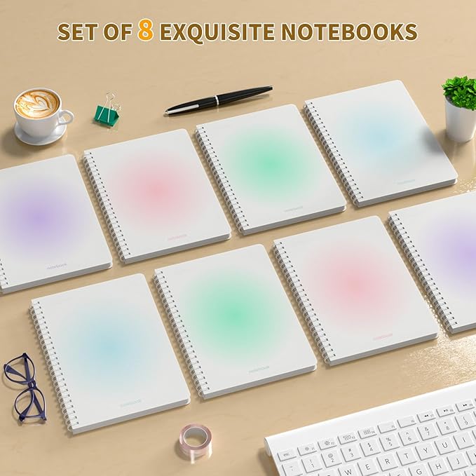 Oucaru Spiral Notebook College Ruled 8 Pack A4 (8.5" x 11") Journaling Notebooks 140 Pages Gradient Small Lined Notebook for Work School Business Travel Note Books