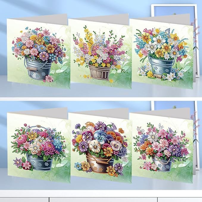 Ceitura 6Pcs DIY Flower Basket Diamond Art Painting Crafts Rhinestone Painting Making Greeting Card Making Kit Postcard for Holiday Christmas New Year Party Favors 11.81 * 5.91inch