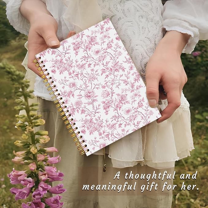 Floral Cute Notebook Journal Gifts for Women, Coquette Pink Gifts Spiral Notebook for Teen Girls，Aesthetic Journal 5.5x8.3 Inch，School Office Supplies