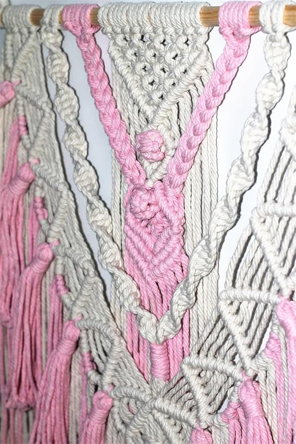 BMIDRUT Macrame Woven Wall Hanging Tapestry Boho Wall Art Handmade Macrame Tapestry for Wedding Bedroom Living Room Background Wall 17x30 Inch