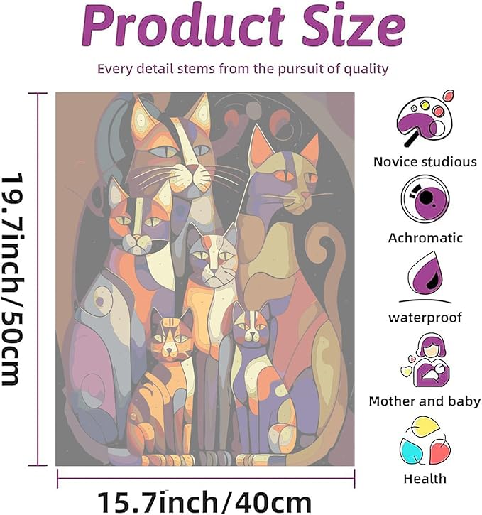 Paint by Numbers Kit for Adults Beginners,Abstract Six Black Cats Frameless Beginner DIY Acrylic Watercolor Oil Painting,Animal Digital Painting for Home Wall Decoration and Gifts (16x20 inches)