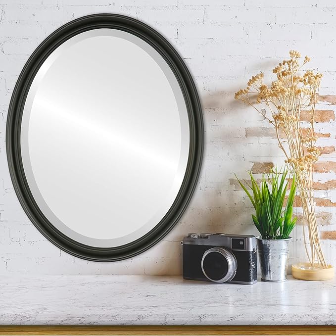 OVALCREST Oval Beveled Wall Mirror for Home Decor - Saratoga Style - Matte Black - 22x26 Outside Dimensions