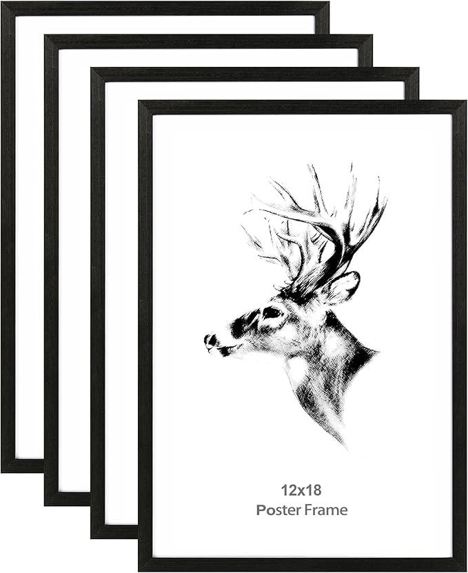 Yaetm 12x18 Frame Black Set of 4, Solid Wood Picture Frame 12 x 18 for Photos, Posters & Art Prints, Horizontal and Vertical Wall Moun (4 pack, Anthracite Black)