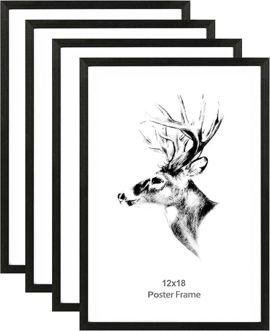 Yaetm 12x18 Frame Black Set of 4, Solid Wood Picture Frame 12 x 18 for Photos, Posters & Art Prints, Horizontal and Vertical Wall Moun (4 pack, Anthracite Black)