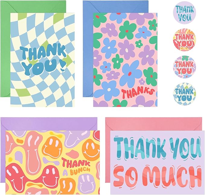 36 Pack Thank You Cards with Envelopes, 4x6 Inch Thank You Cards with Envelopes & Stickers, Cute Greeting Card for Birthday, Wedding, Baby Shower, Bridal Shower, Thanksgiving, Christmas