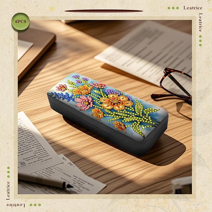 Leatrice 6pcs 5d Diamond Art Kits for Adults Small Diamond Painting Kit Eyeglass Case Hard Shell Gem Art Paint by Diamonds Dots DIY for Beginner Women