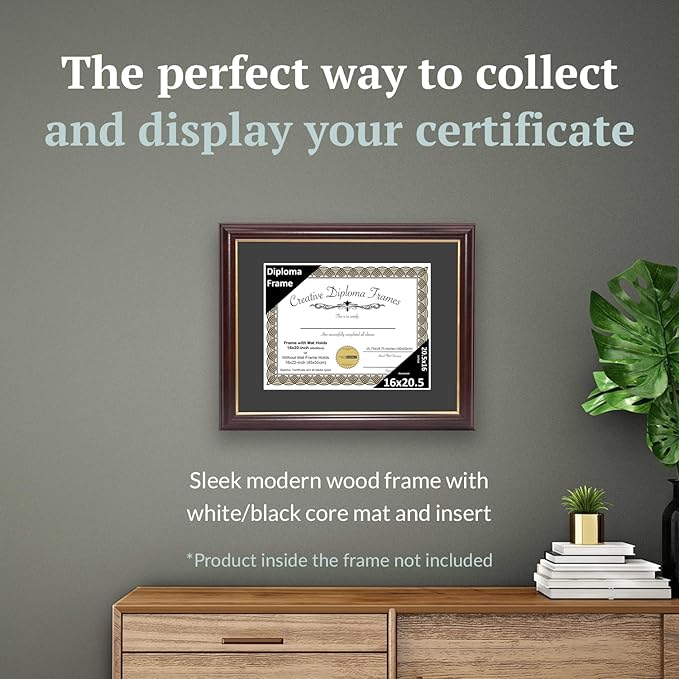 Creative Picture Frames 16x20.5 Classic Black Diploma Frame with Black Mat Glass and Installed Wall Hangers | Frame Holds 18x22 Media without Mat