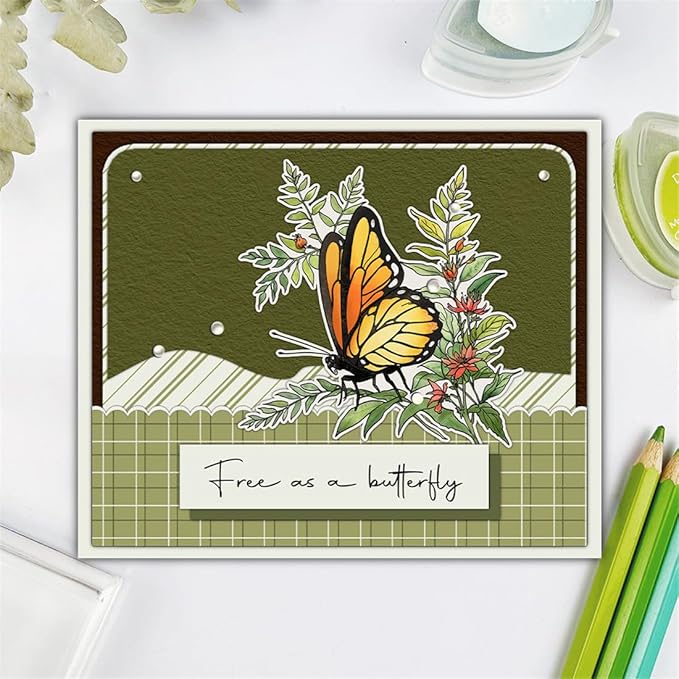 Butterfly Flower Grass Stamps and Cutting Dies for Card Making DIY Transparent Silicone Clear Stamp and Metal Die Cuts Sets for Scrapbooking Paper Greeting Cards Decor Seals Craft Supplies