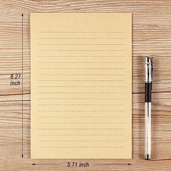 100 Sheets Vintage Kraft Stationary Paper 5.71 x 8.27 inch, A5 Size 120gsm Lined Stationery Writing Letter Papers Bulk Set for Personalized Letters, Creative Poems, Lyrics, Office Notes, etc