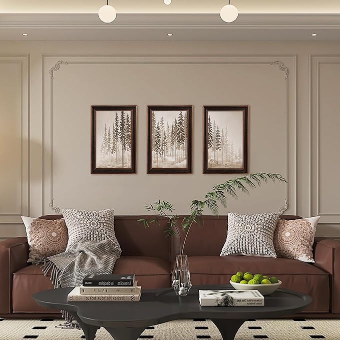 Large Vintage Foggy Forest Framed Canvas Wall Art,Modern Smoking Pine Tree Wall Decor,Natural Misty Landscape Artwork,Neutral Wilderness Scene Art Print for Living Room,Bedroom,Office-16"x24"x3