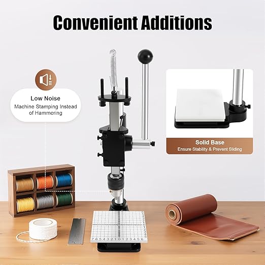 Leather Press, Leather Embossing Machine, Manual Press Puncher with PP Plate and Aluminum Plate, for DIY Craft, Punching, Pronging, Stamping Process