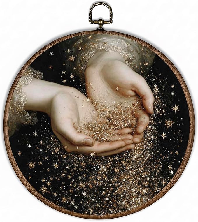 365CUSGIFTS Stardust In Hands Circle Wall Art Decor, Botanical Canvas Prints, Farmhouse Flower Round Wall Hanging, Boho Wall Art for Living Room Bedroom Kitchen, 10x10 Inch