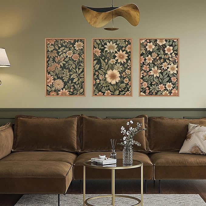 HPINUB Vintage Wildflower Flowers Framed Canvas Wall Art Set,Modern Botanical Floral Wall Decor,Retro Neutral Flower Artwork,Boho Mid Century Plant Art Prints for Living Room,Bedroom,Office-16 x24 x3