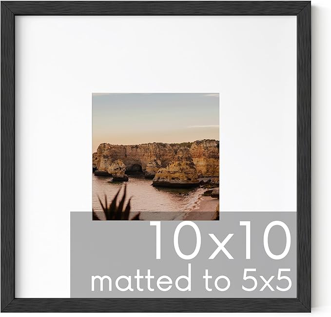 HAUS AND HUES Black Oak Wood 10x10 Picture Frame Matted to 5x5 - Square Frame with Plexiglass, Modern Wall Frame for Photos and Art (10x10 in, Black, Set of 1)
