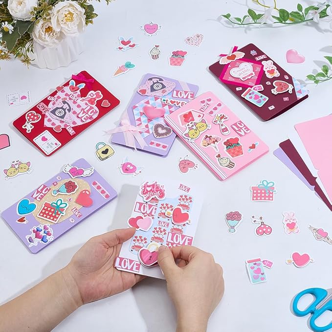 WEBEEDY 15 Sets Valentines's Day Card Making Kits Complete DIY Greeting Card Sets with Blank Cards, Stickers, Envelopes for Beginners Birthday Christmas Valentines's Day Invitation Paper Craft Gift