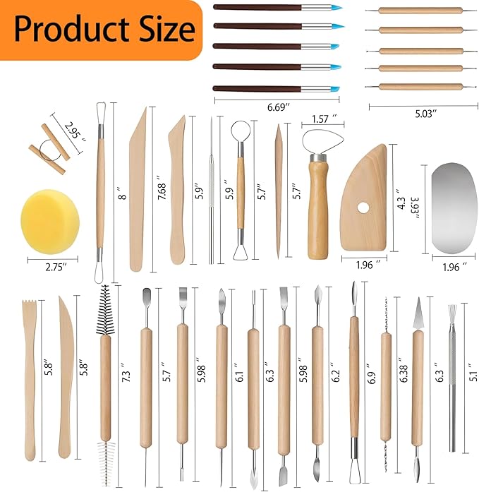 Clay Sculpting Tools Kit, 43PCS Pottery Clay Tools Kit for Adults, Pottery Craft, Dotting, Baking, Carving, Drawing, Molding, Modeling