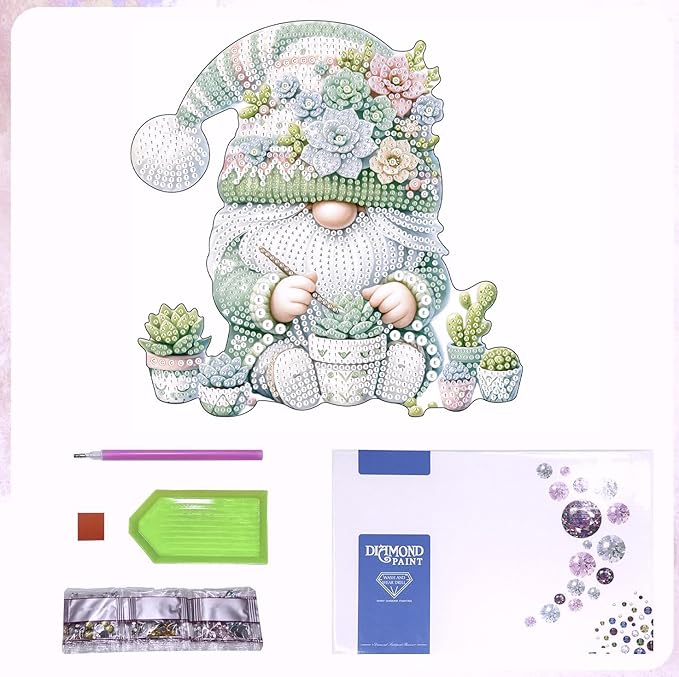 Tabletop Diamond Art Kits for Adults - Succulents Gnome Diamond Painting Figurines Ornaments, DIY Diamond Art Statues Diamond Dots Sculpture Special Shaped Paintings with Diamonds Gem Art and Crafts